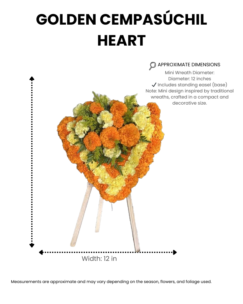 Golden Cempasúchil Heart – Sympathy Flowers Arrangement image 1