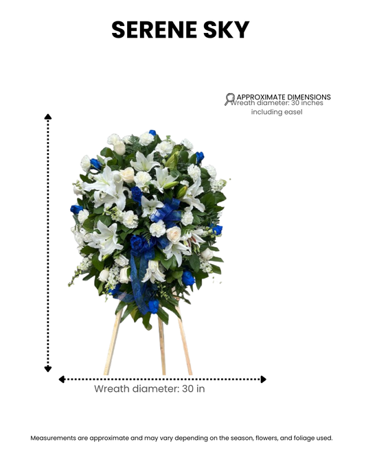 serene sky – blue & white funeral wreath image 1