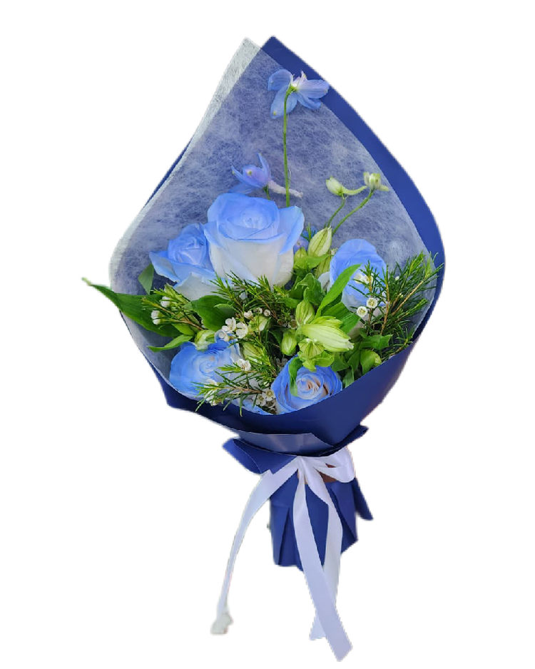blue serenity bouquet – blue &amp; white rose bouquet image 0