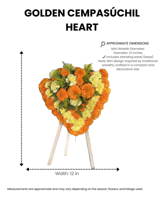Golden Cempasúchil Heart – Sympathy Flowers Arrangement image 1