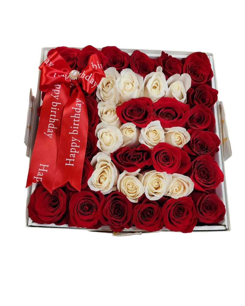 birthday rose box – red &amp; white rose arrangement image 0