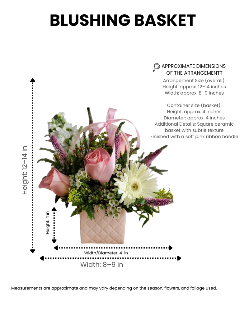 blushing basket – pink rose &amp; gerbera arrangement image 1