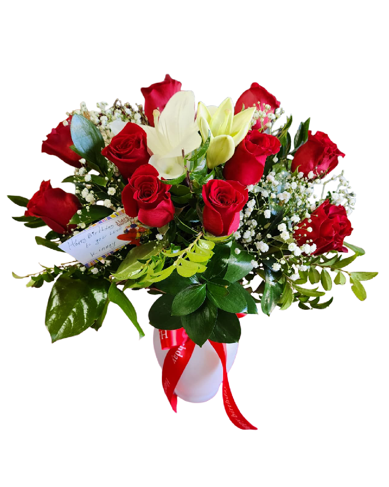 Red Roses with Lilly Arrangement image 0