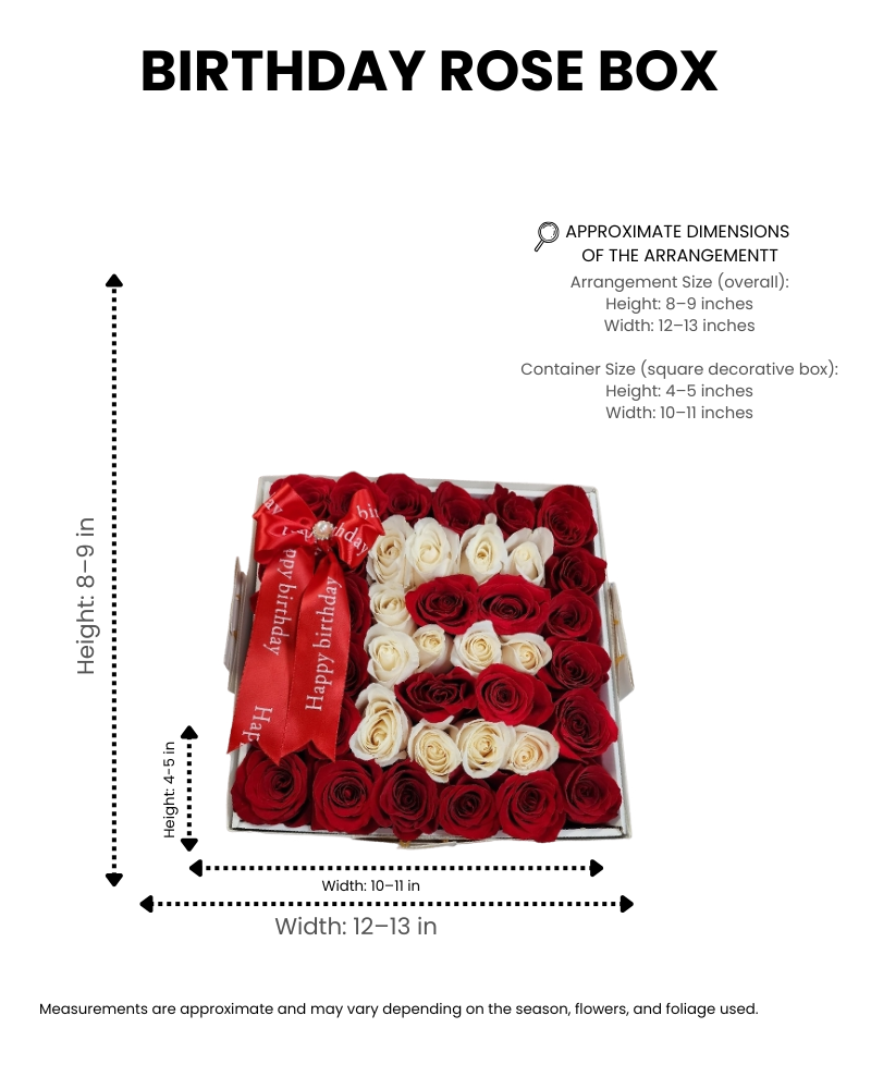 birthday rose box – red &amp; white rose arrangement image 1