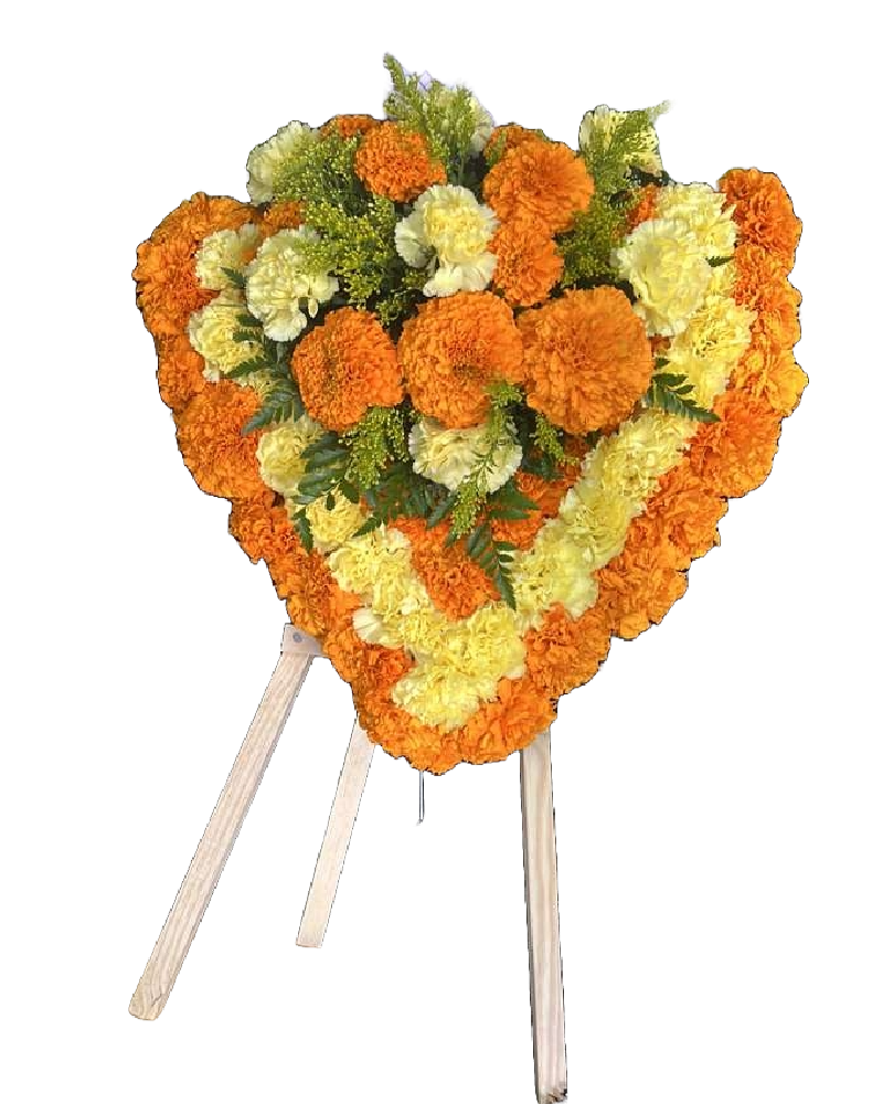 Golden Cempasúchil Heart – Sympathy Flowers Arrangement image 0