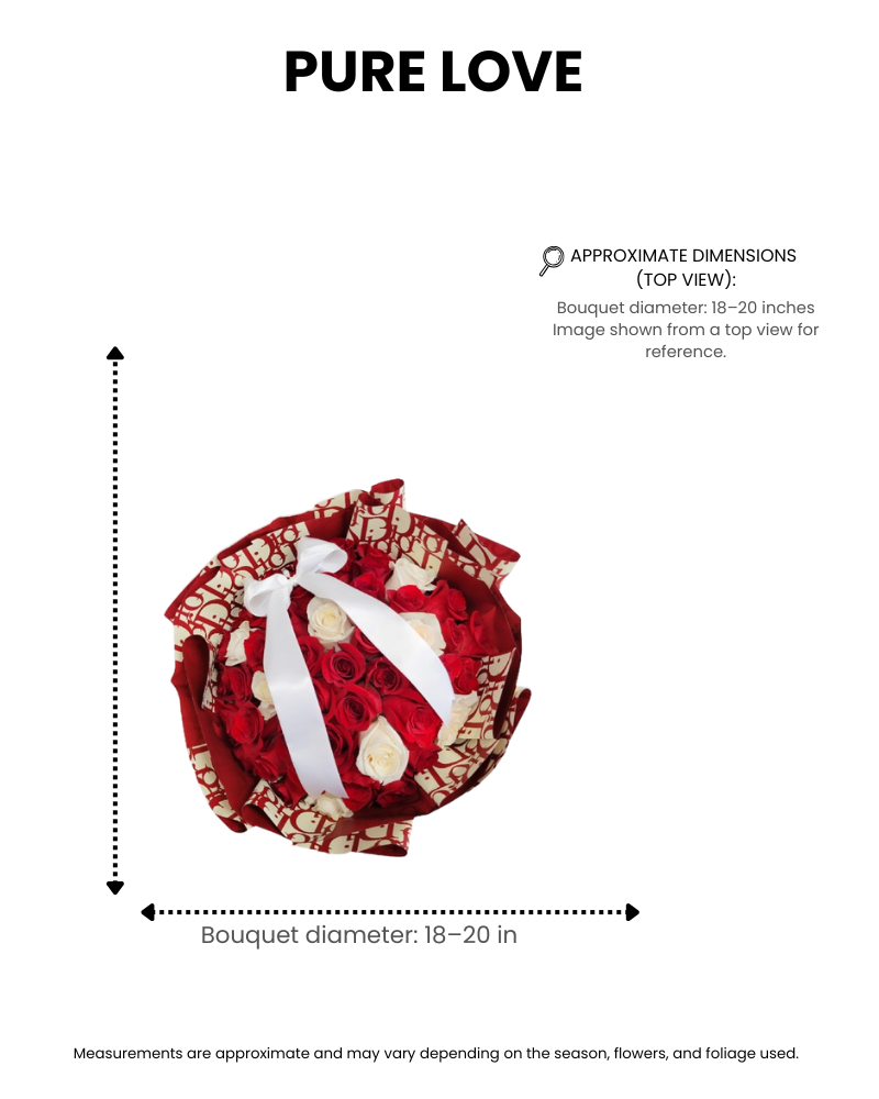 pure love – red & white rose bouquet (50 roses) - Image 2