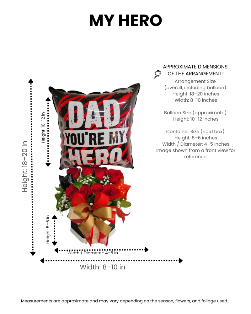 my hero – red rose arrangement with balloon - Image 2