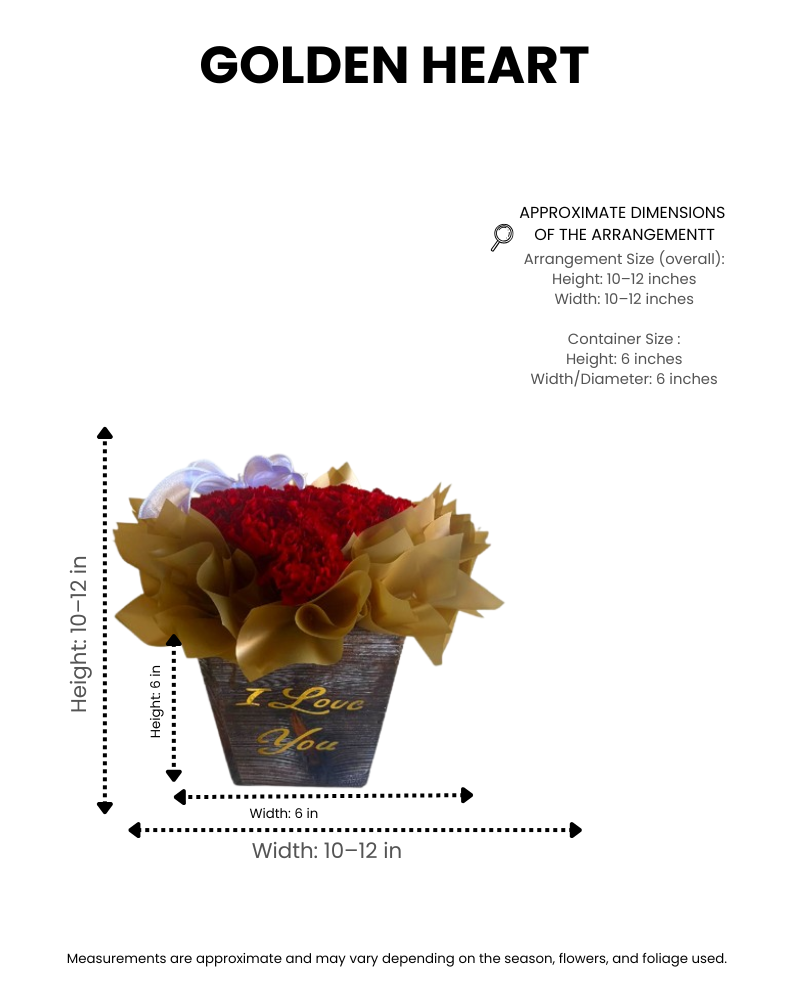 golden heart – red rose heart arrangement in gold box - Image 2