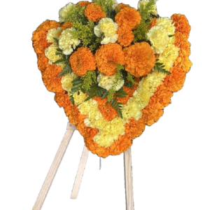 Golden Cempasúchil Heart – Sympathy Flowers Arrangement
